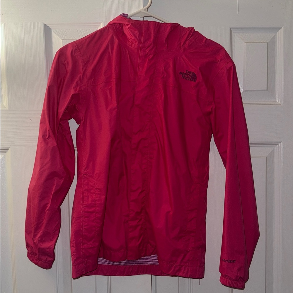 The North Face Hot Pink Hooded  rain hyvent Jacket size girls L 14/16 EUC